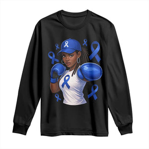 Black Women Fight Colon Cancer Blue Ribbon Long Sleeve Shirt African American Girls TS10 Black Print Your Wear