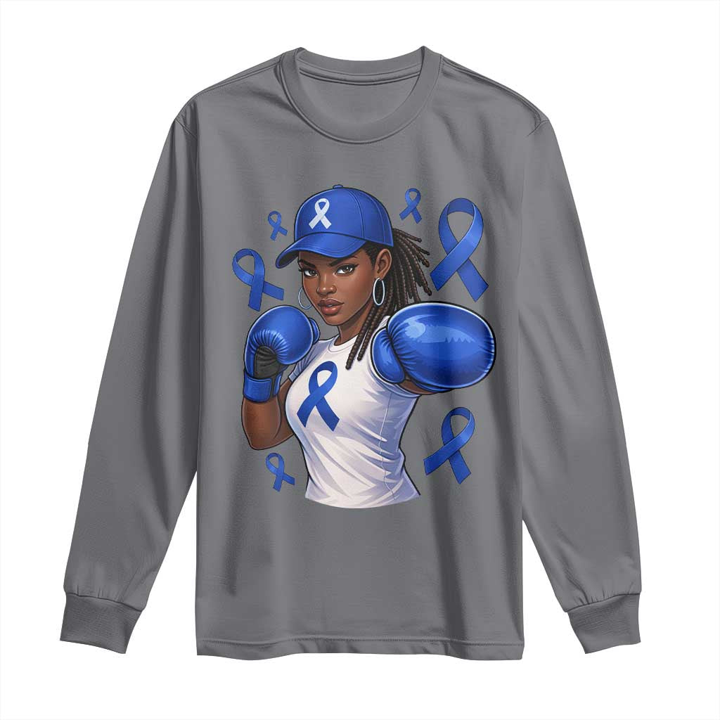 Black Women Fight Colon Cancer Blue Ribbon Long Sleeve Shirt African American Girls TS10 Charcoal Print Your Wear