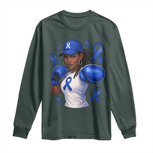 Black Women Fight Colon Cancer Blue Ribbon Long Sleeve Shirt African American Girls TS10 Dark Forest Green Print Your Wear