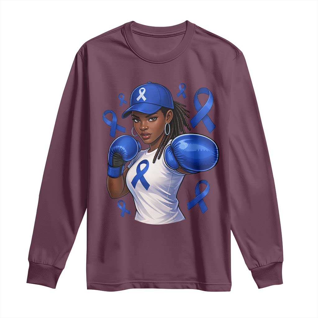 Black Women Fight Colon Cancer Blue Ribbon Long Sleeve Shirt African American Girls TS10 Maroon Print Your Wear