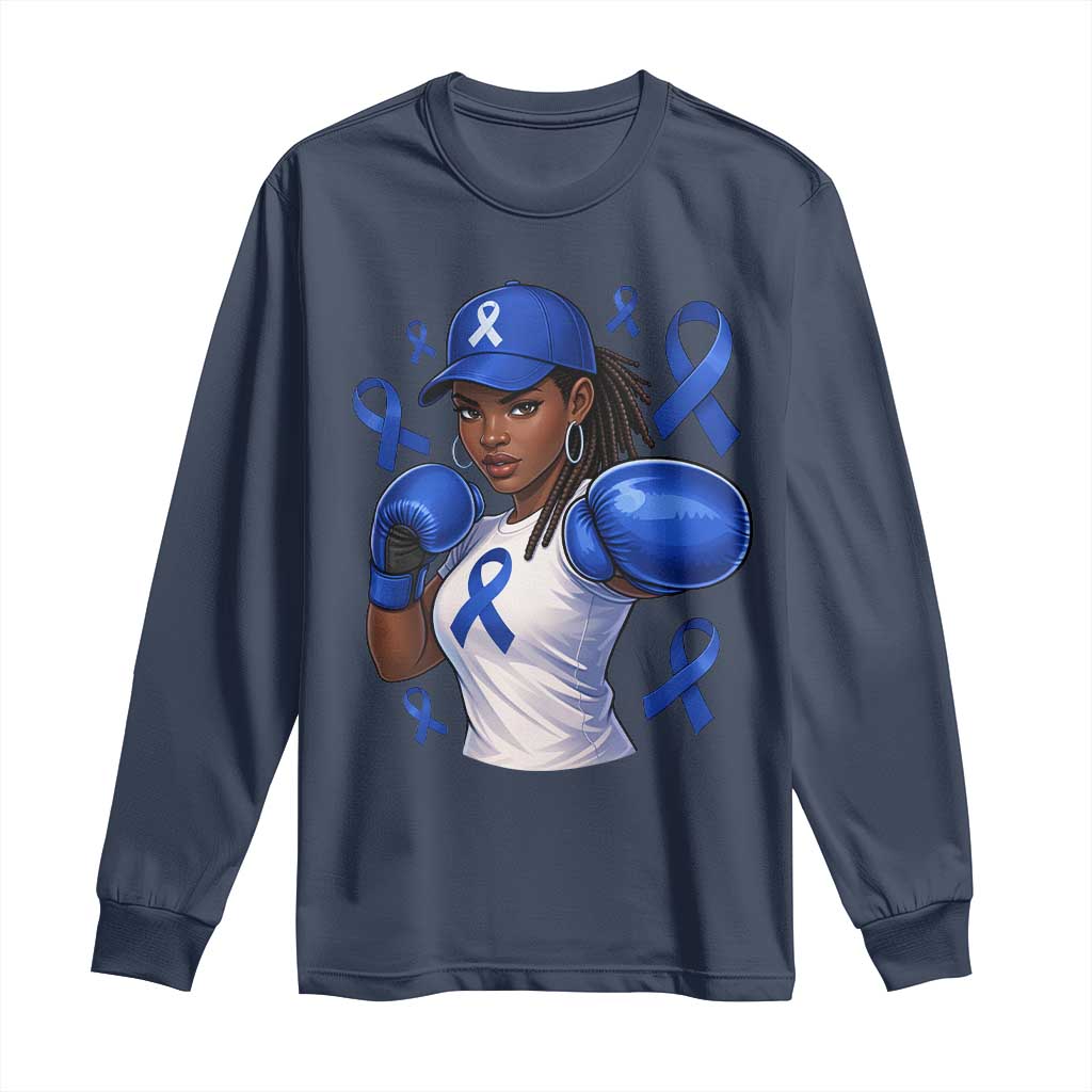 Black Women Fight Colon Cancer Blue Ribbon Long Sleeve Shirt African American Girls TS10 Navy Print Your Wear