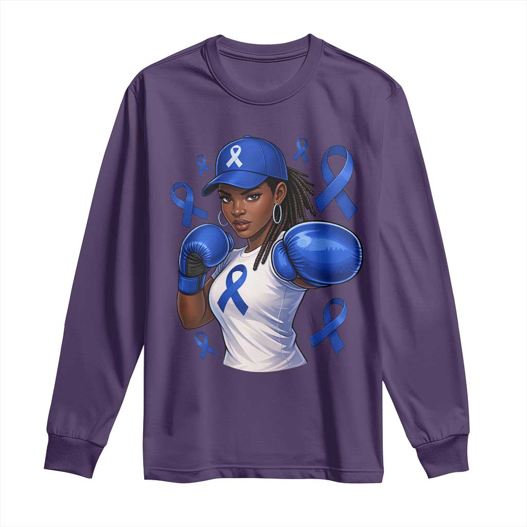 Black Women Fight Colon Cancer Blue Ribbon Long Sleeve Shirt African American Girls TS10 Purple Print Your Wear