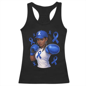 Black Women Fight Colon Cancer Blue Ribbon Racerback Tank Top African American Girls TS10 Black Print Your Wear