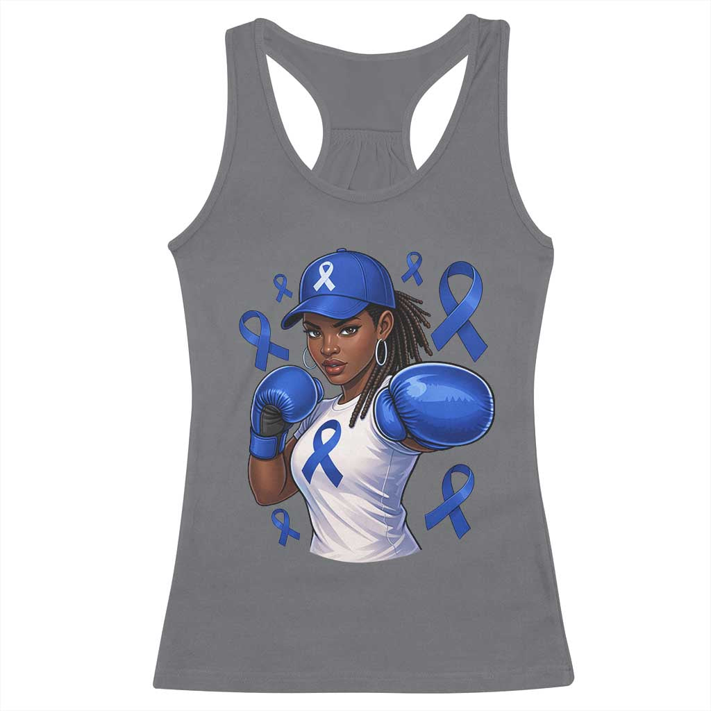 Black Women Fight Colon Cancer Blue Ribbon Racerback Tank Top African American Girls TS10 Charcoal Print Your Wear