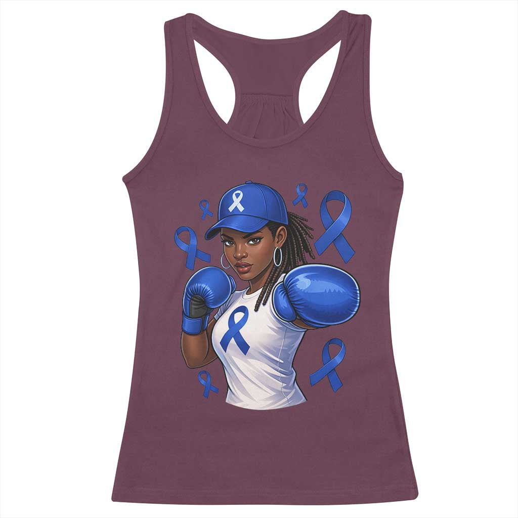 Black Women Fight Colon Cancer Blue Ribbon Racerback Tank Top African American Girls TS10 Maroon Print Your Wear