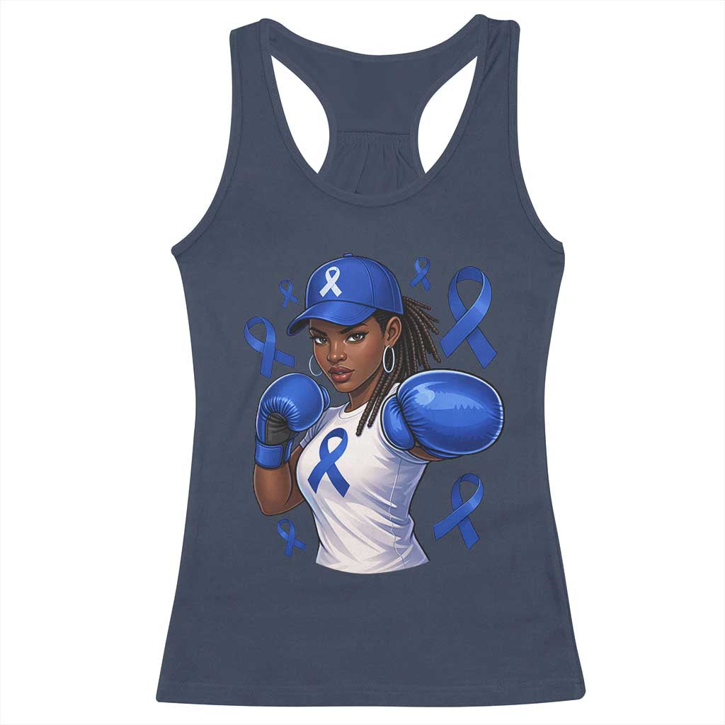 Black Women Fight Colon Cancer Blue Ribbon Racerback Tank Top African American Girls TS10 Navy Print Your Wear
