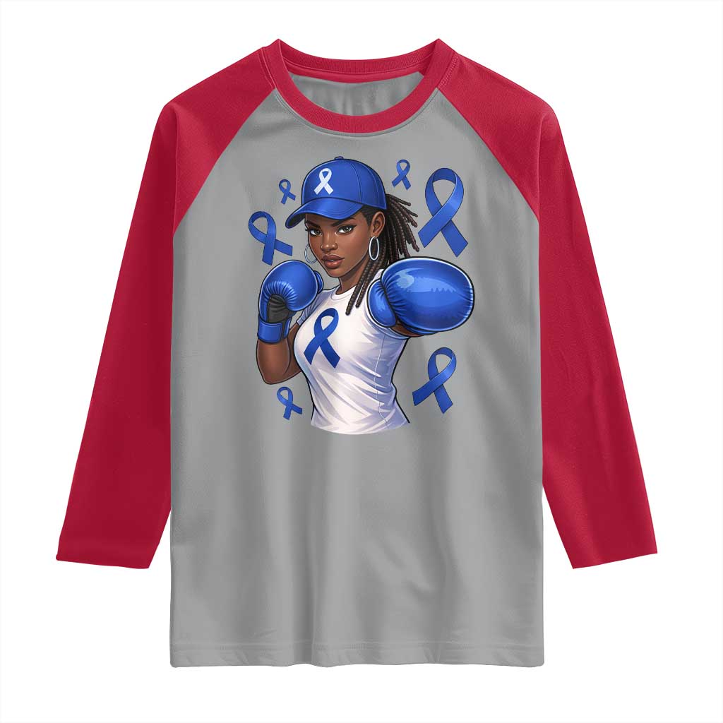 Black Women Fight Colon Cancer Blue Ribbon Raglan Shirt African American Girls TS10 Sport Gray Red Print Your Wear