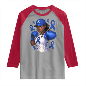 Black Women Fight Colon Cancer Blue Ribbon Raglan Shirt African American Girls TS10 Sport Gray Red Print Your Wear