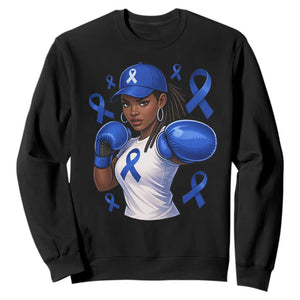 Black Women Fight Colon Cancer Blue Ribbon Sweatshirt African American Girls TS10 Black Print Your Wear