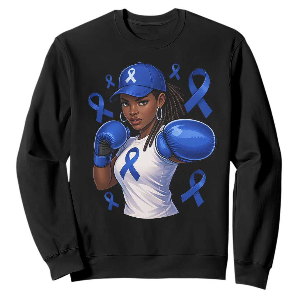 Black Women Fight Colon Cancer Blue Ribbon Sweatshirt African American Girls TS10 Black Print Your Wear