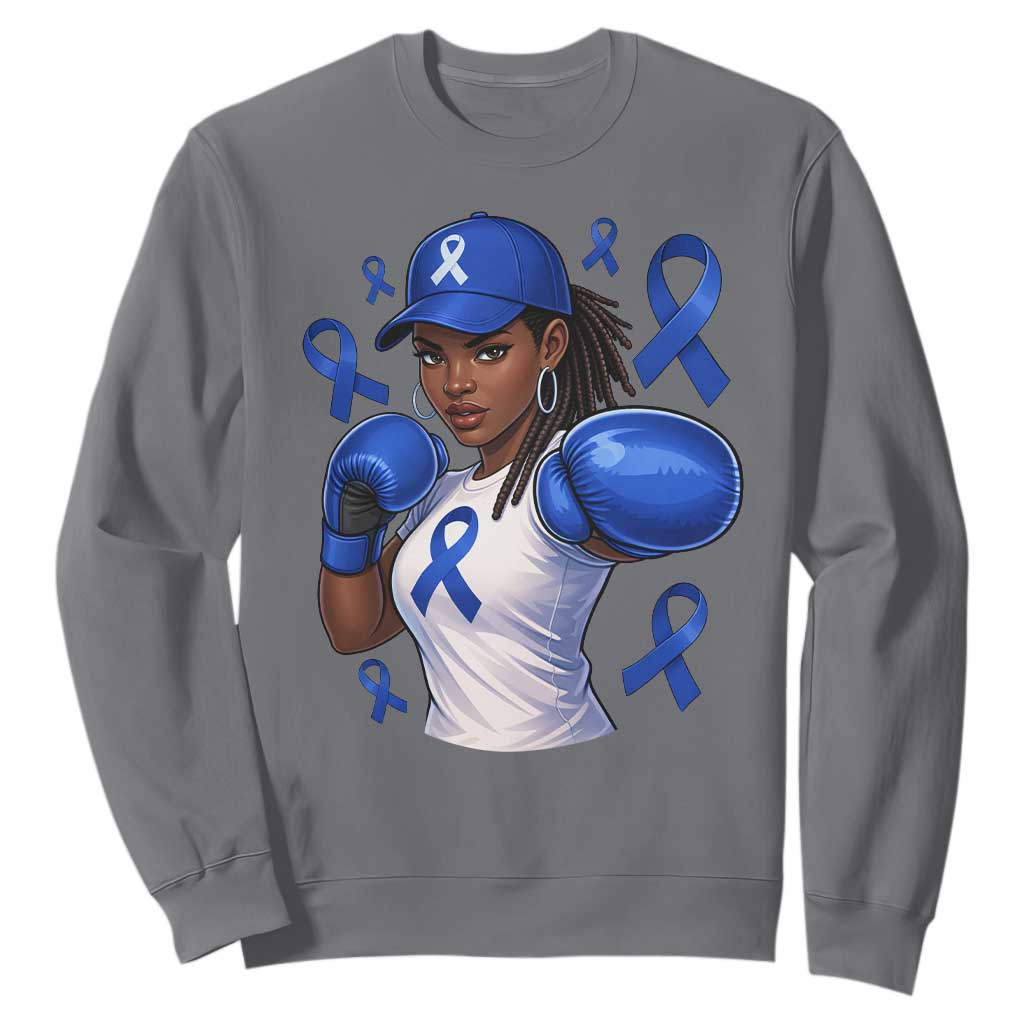 Black Women Fight Colon Cancer Blue Ribbon Sweatshirt African American Girls TS10 Charcoal Print Your Wear