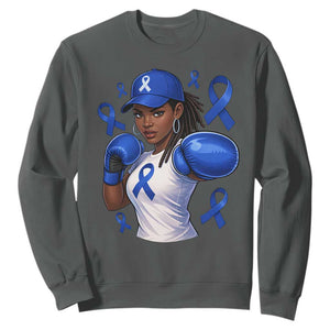Black Women Fight Colon Cancer Blue Ribbon Sweatshirt African American Girls TS10 Dark Heather Print Your Wear