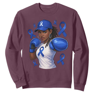 Black Women Fight Colon Cancer Blue Ribbon Sweatshirt African American Girls TS10 Maroon Print Your Wear