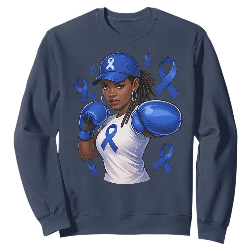 Black Women Fight Colon Cancer Blue Ribbon Sweatshirt African American Girls TS10 Navy Print Your Wear
