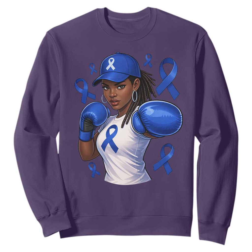 Black Women Fight Colon Cancer Blue Ribbon Sweatshirt African American Girls TS10 Purple Print Your Wear