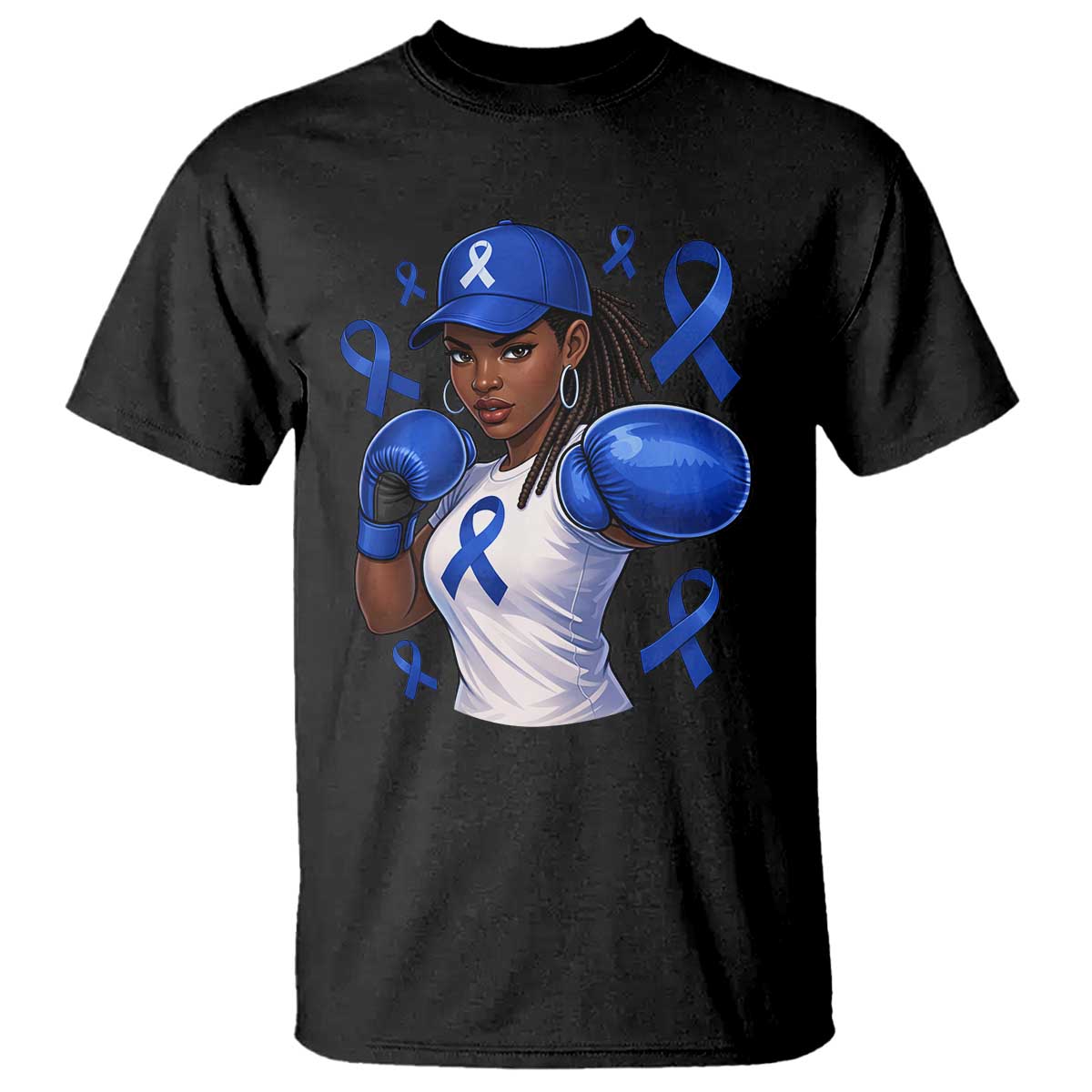 Black Women Fight Colon Cancer Blue Ribbon T Shirt African American Girls TS10 Black Print Your Wear