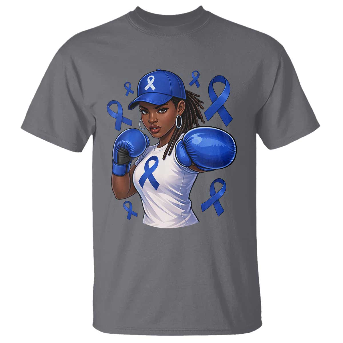 Black Women Fight Colon Cancer Blue Ribbon T Shirt African American Girls TS10 Charcoal Print Your Wear