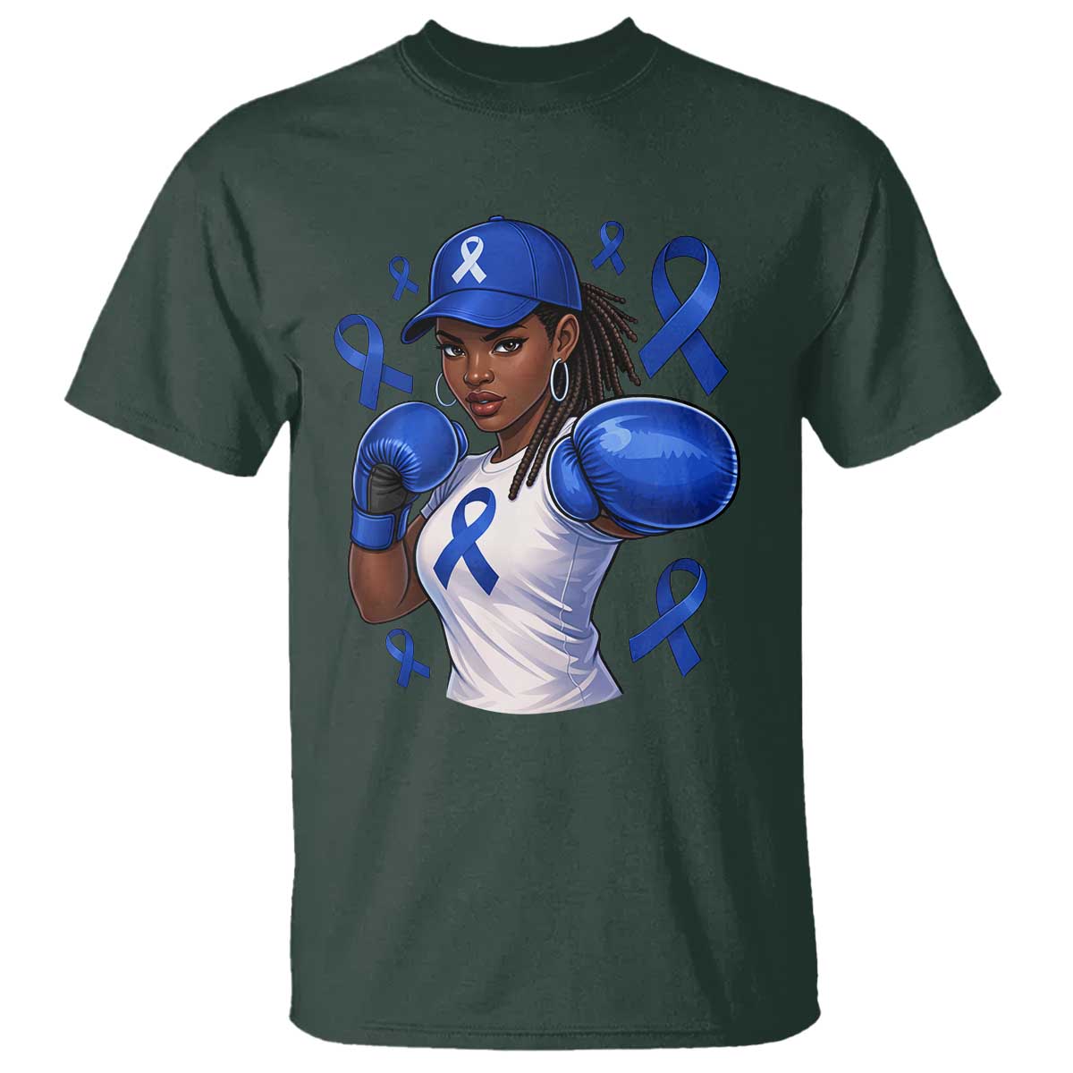 Black Women Fight Colon Cancer Blue Ribbon T Shirt African American Girls TS10 Dark Forest Green Print Your Wear