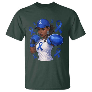 Black Women Fight Colon Cancer Blue Ribbon T Shirt African American Girls TS10 Dark Forest Green Print Your Wear
