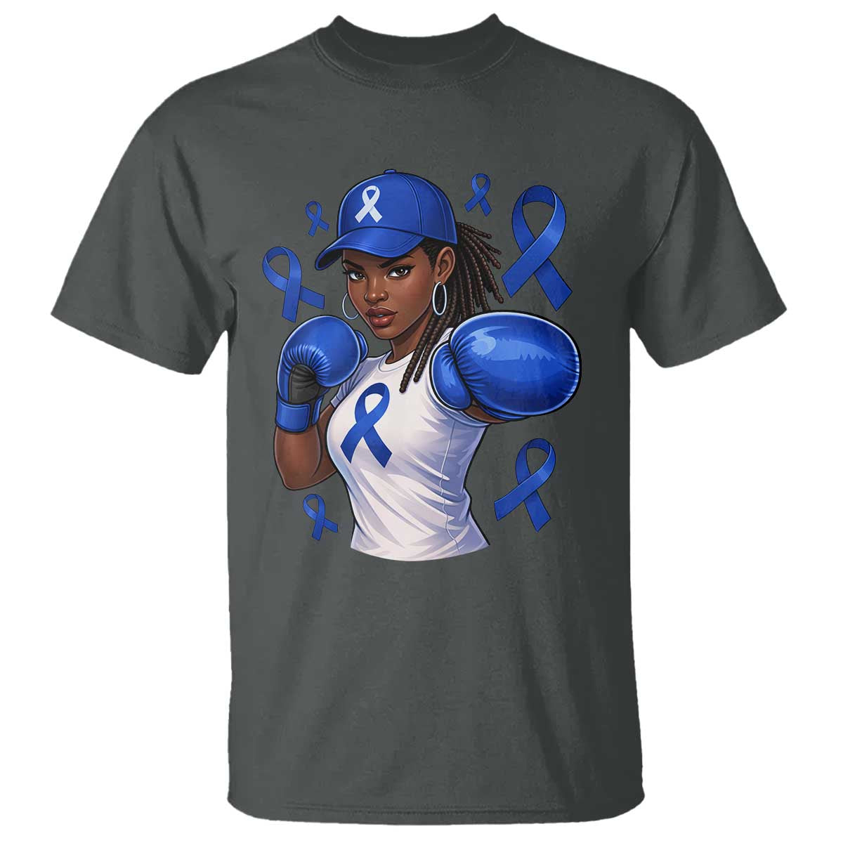 Black Women Fight Colon Cancer Blue Ribbon T Shirt African American Girls TS10 Dark Heather Print Your Wear