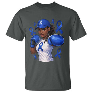Black Women Fight Colon Cancer Blue Ribbon T Shirt African American Girls TS10 Dark Heather Print Your Wear