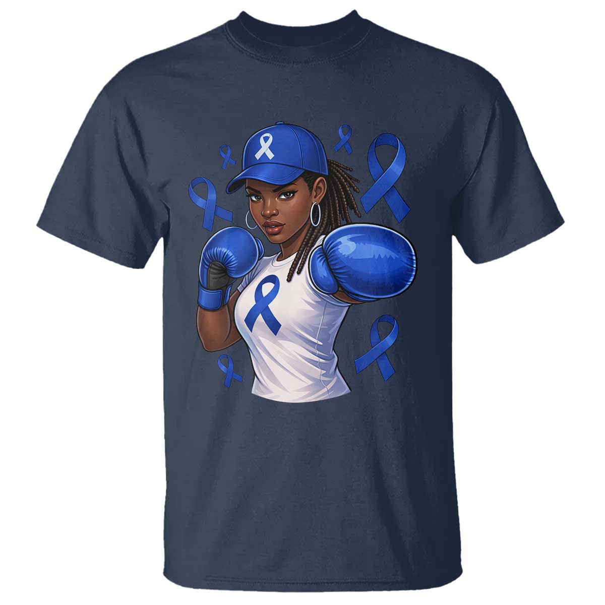 Black Women Fight Colon Cancer Blue Ribbon T Shirt African American Girls TS10 Navy Print Your Wear