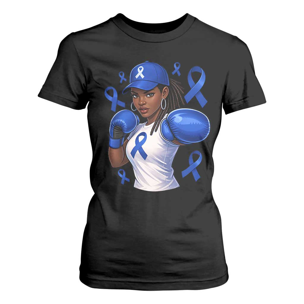 Black Women Fight Colon Cancer Blue Ribbon T Shirt For Women African American Girls TS10 Black Print Your Wear