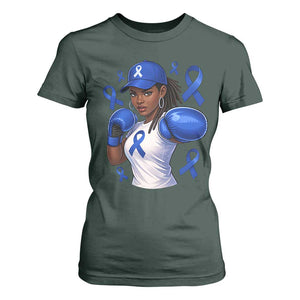 Black Women Fight Colon Cancer Blue Ribbon T Shirt For Women African American Girls TS10 Dark Forest Green Print Your Wear