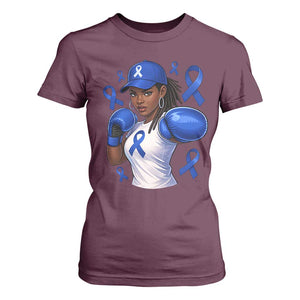 Black Women Fight Colon Cancer Blue Ribbon T Shirt For Women African American Girls TS10 Maroon Print Your Wear