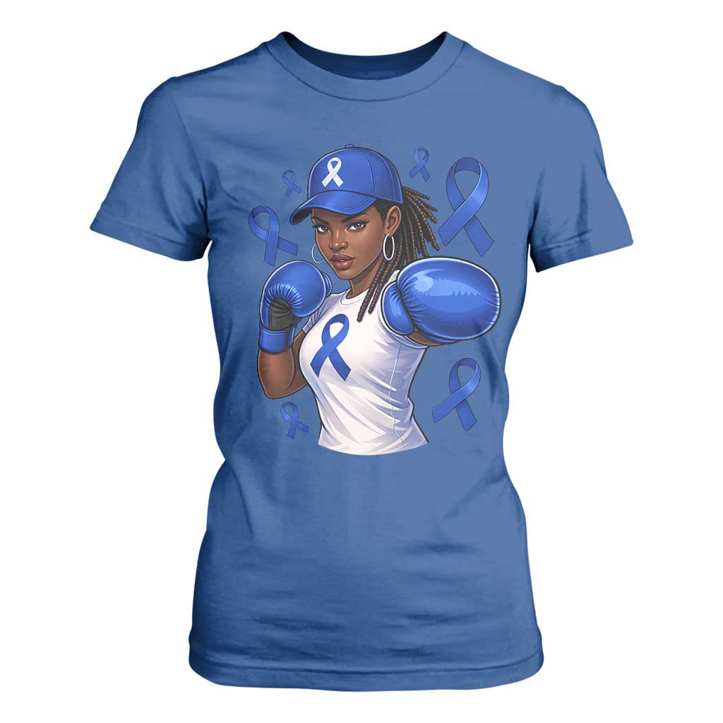 Black Women Fight Colon Cancer Blue Ribbon T Shirt For Women African American Girls TS10 Royal Blue Print Your Wear