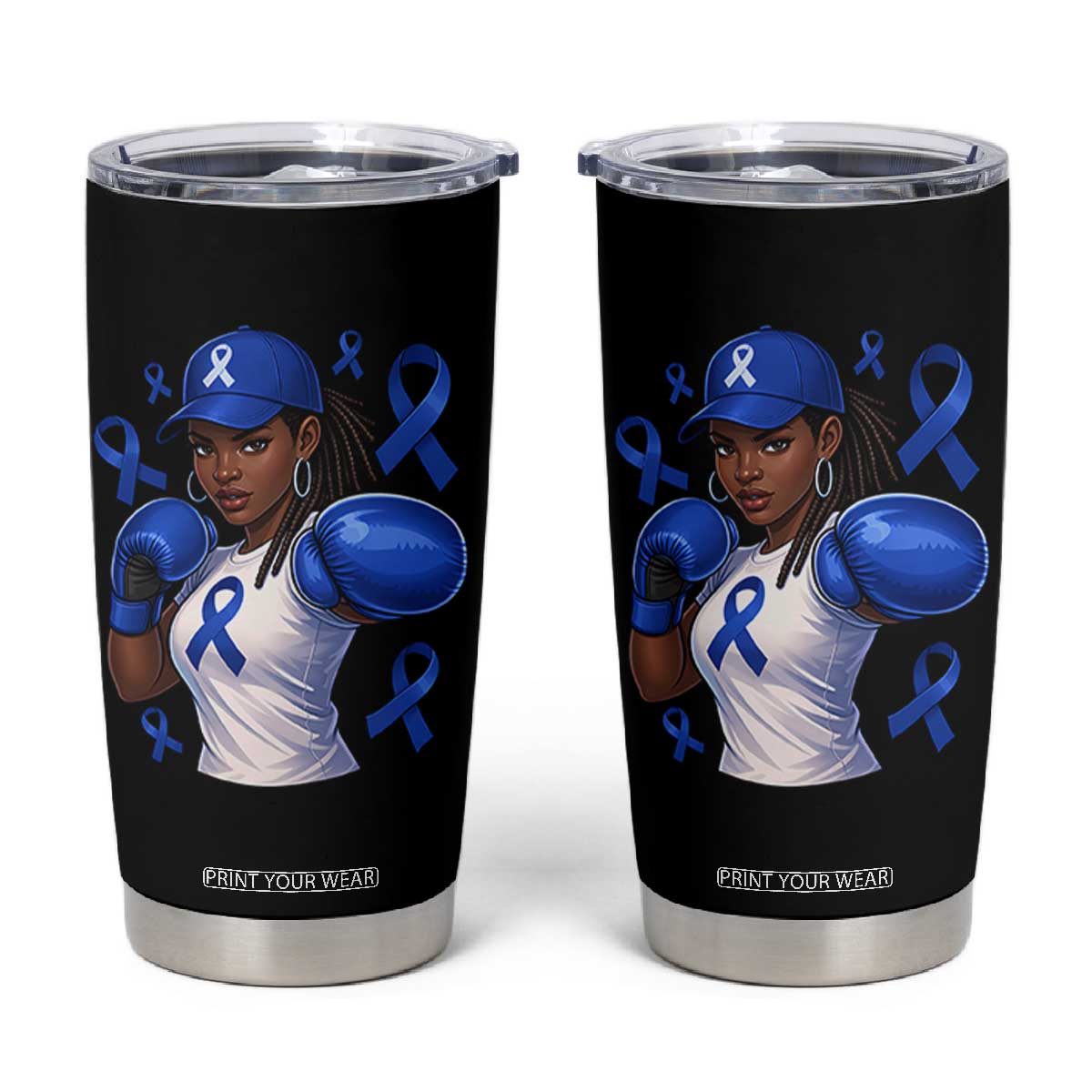 Black Women Fight Colon Cancer Blue Ribbon Tumbler Cup African American Girls TS10 Black Print Your Wear