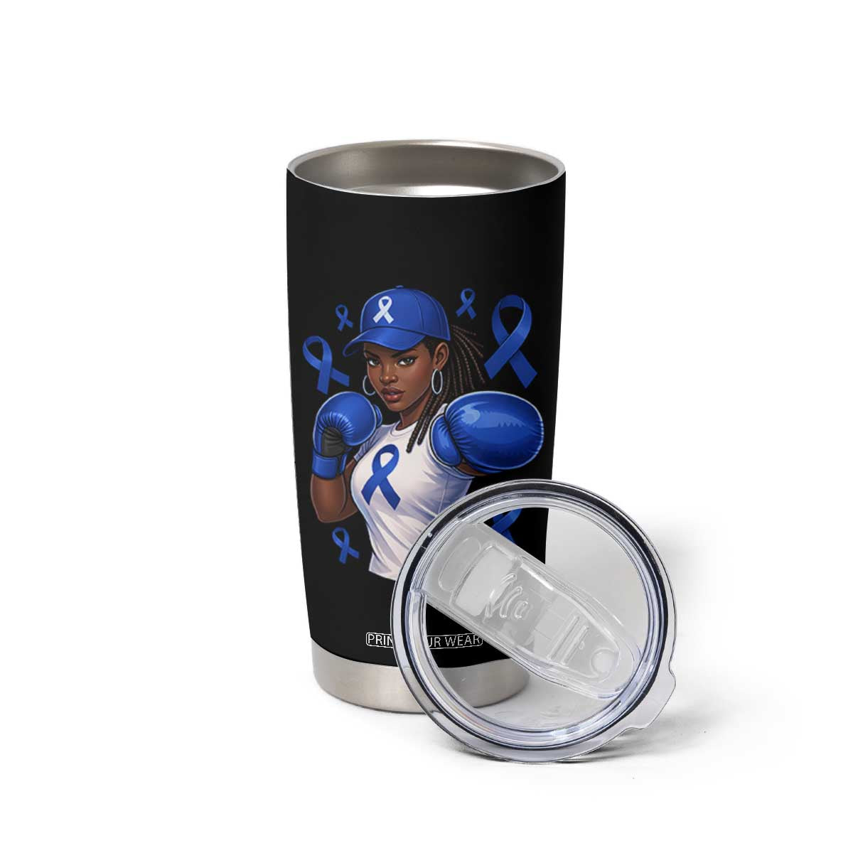 Black Women Fight Colon Cancer Blue Ribbon Tumbler Cup African American Girls TS10 Print Your Wear