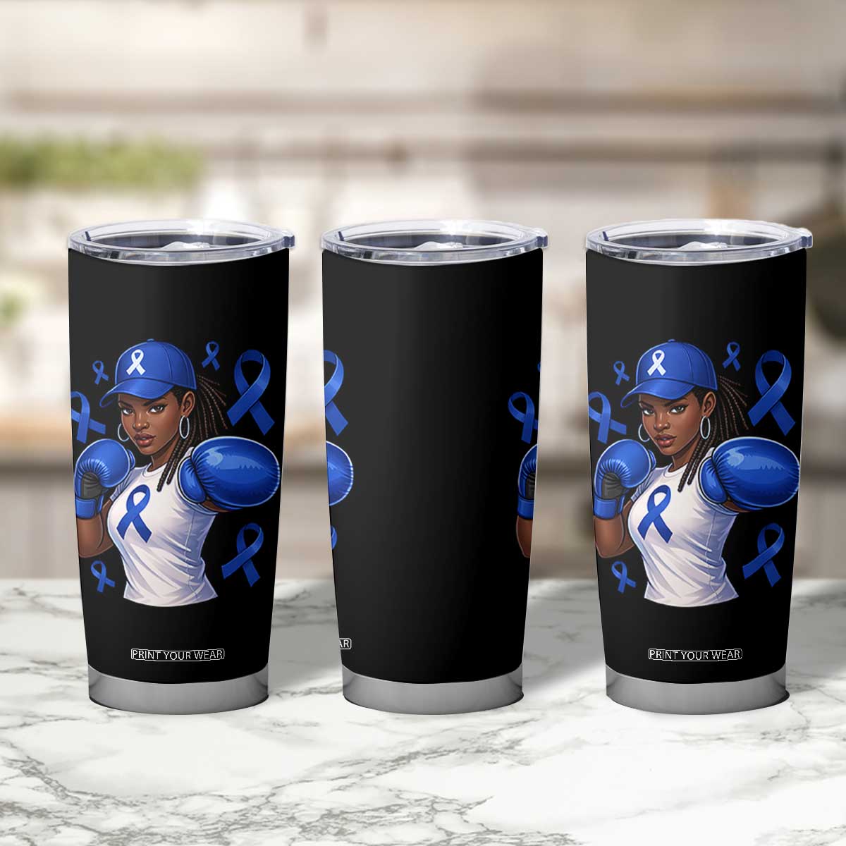 Black Women Fight Colon Cancer Blue Ribbon Tumbler Cup African American Girls TS10 Print Your Wear