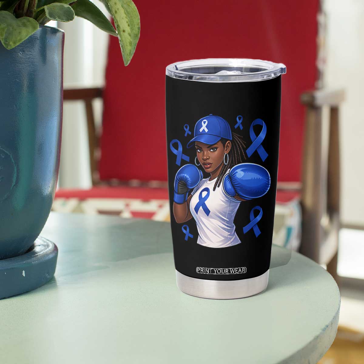 Black Women Fight Colon Cancer Blue Ribbon Tumbler Cup African American Girls TS10 Print Your Wear