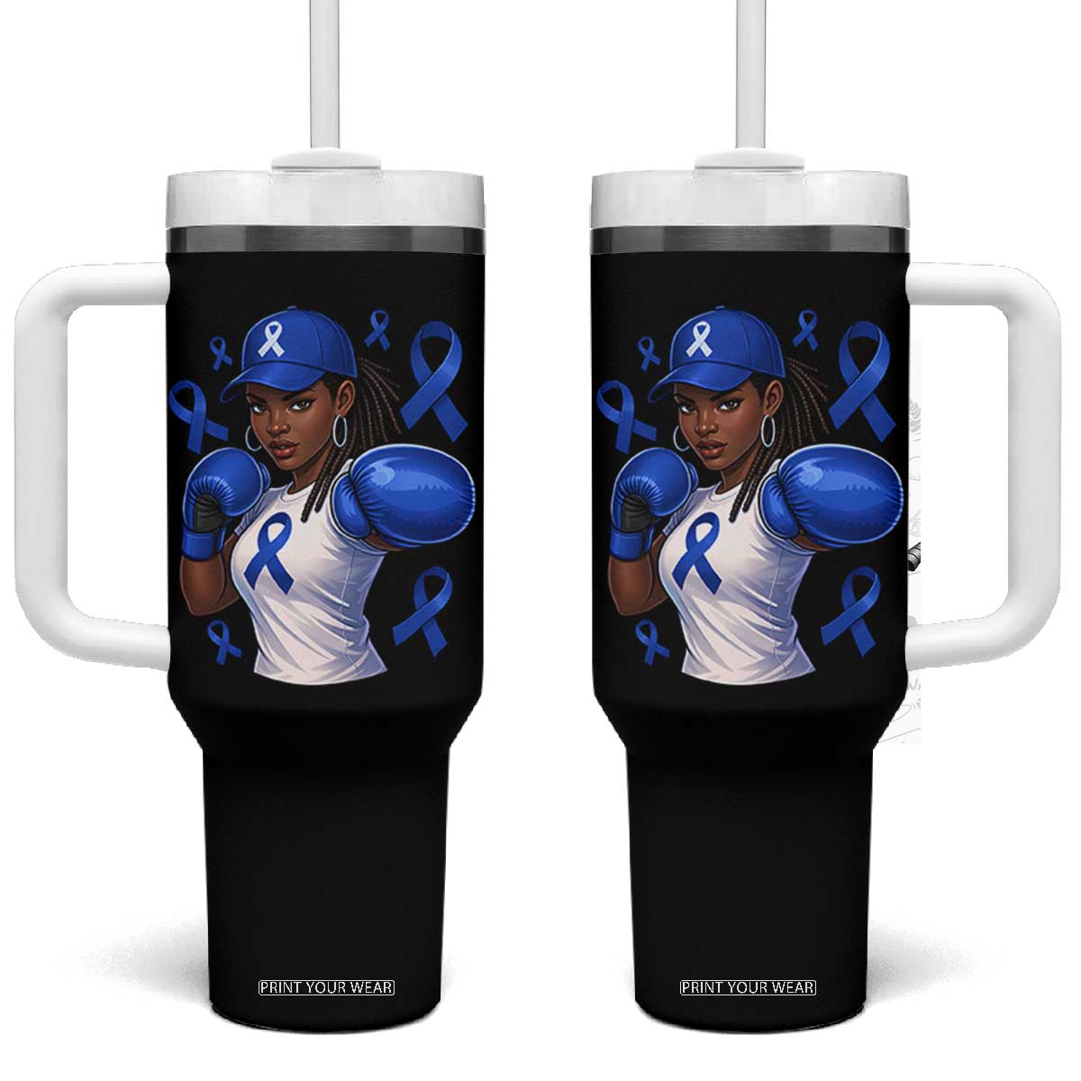 Black Women Fight Colon Cancer Blue Ribbon Tumbler With Handle African American Girls TS10 One Size: 40 oz Black Print Your Wear