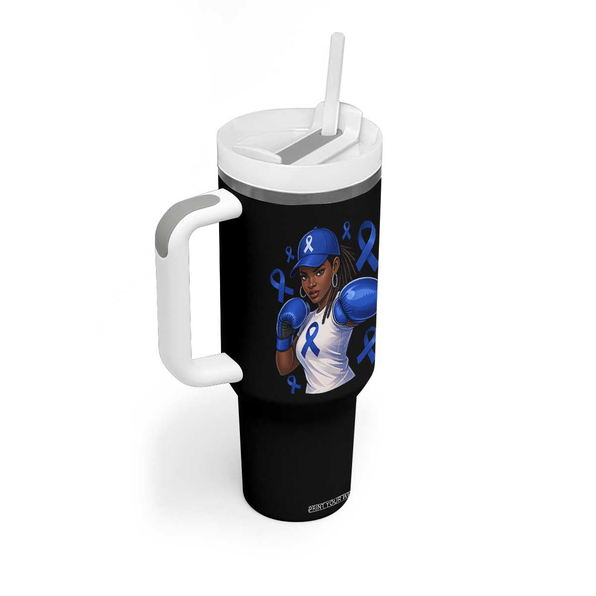 Black Women Fight Colon Cancer Blue Ribbon Tumbler With Handle African American Girls TS10 Print Your Wear