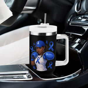Black Women Fight Colon Cancer Blue Ribbon Tumbler With Handle African American Girls TS10 Print Your Wear