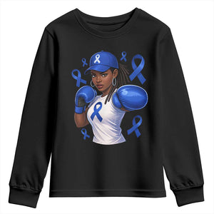 Black Women Fight Colon Cancer Blue Ribbon Youth Sweatshirt African American Girls TS10 Black Print Your Wear