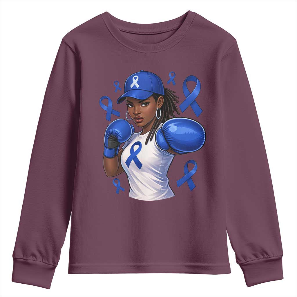 Black Women Fight Colon Cancer Blue Ribbon Youth Sweatshirt African American Girls TS10 Maroon Print Your Wear