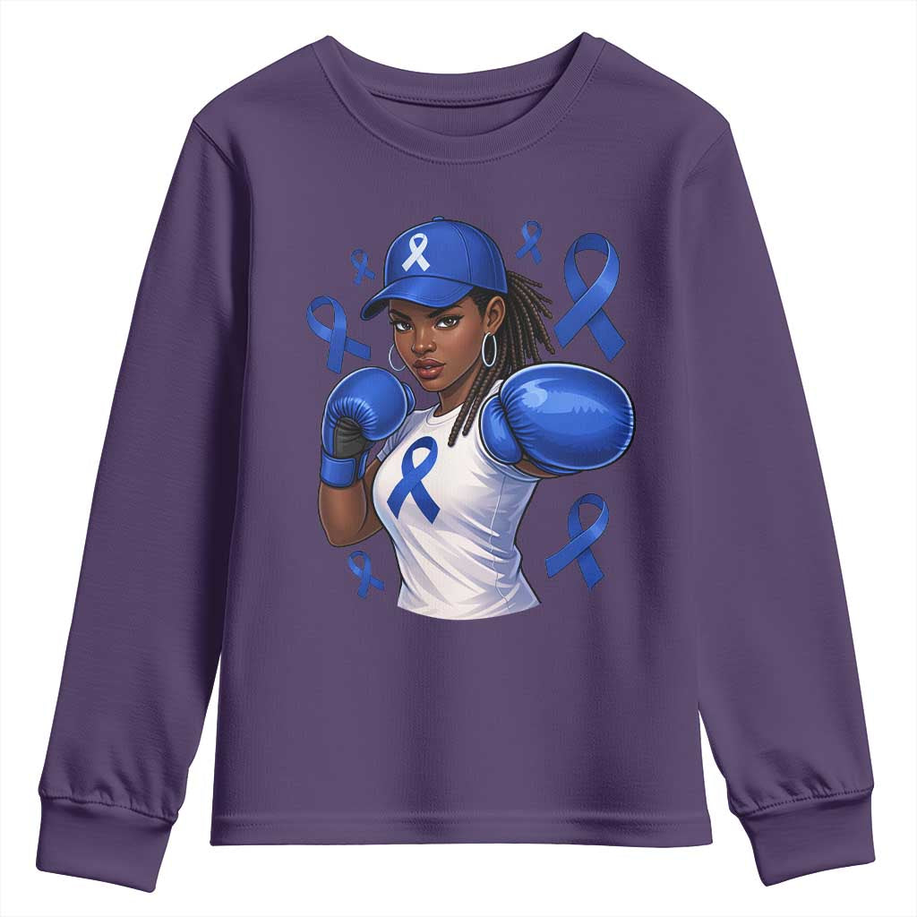 Black Women Fight Colon Cancer Blue Ribbon Youth Sweatshirt African American Girls TS10 Purple Print Your Wear