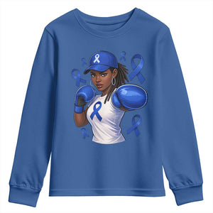 Black Women Fight Colon Cancer Blue Ribbon Youth Sweatshirt African American Girls TS10 Royal Blue Print Your Wear