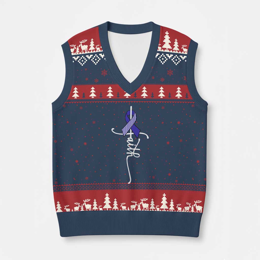 Faith ALS Awareness V-Neck Knit Sweater Vest Blue Ribbon Motivational TS10 Navy Red Print Your Wear
