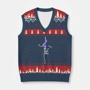 Faith ALS Awareness V-Neck Knit Sweater Vest Blue Ribbon Motivational TS10 Navy Red Print Your Wear