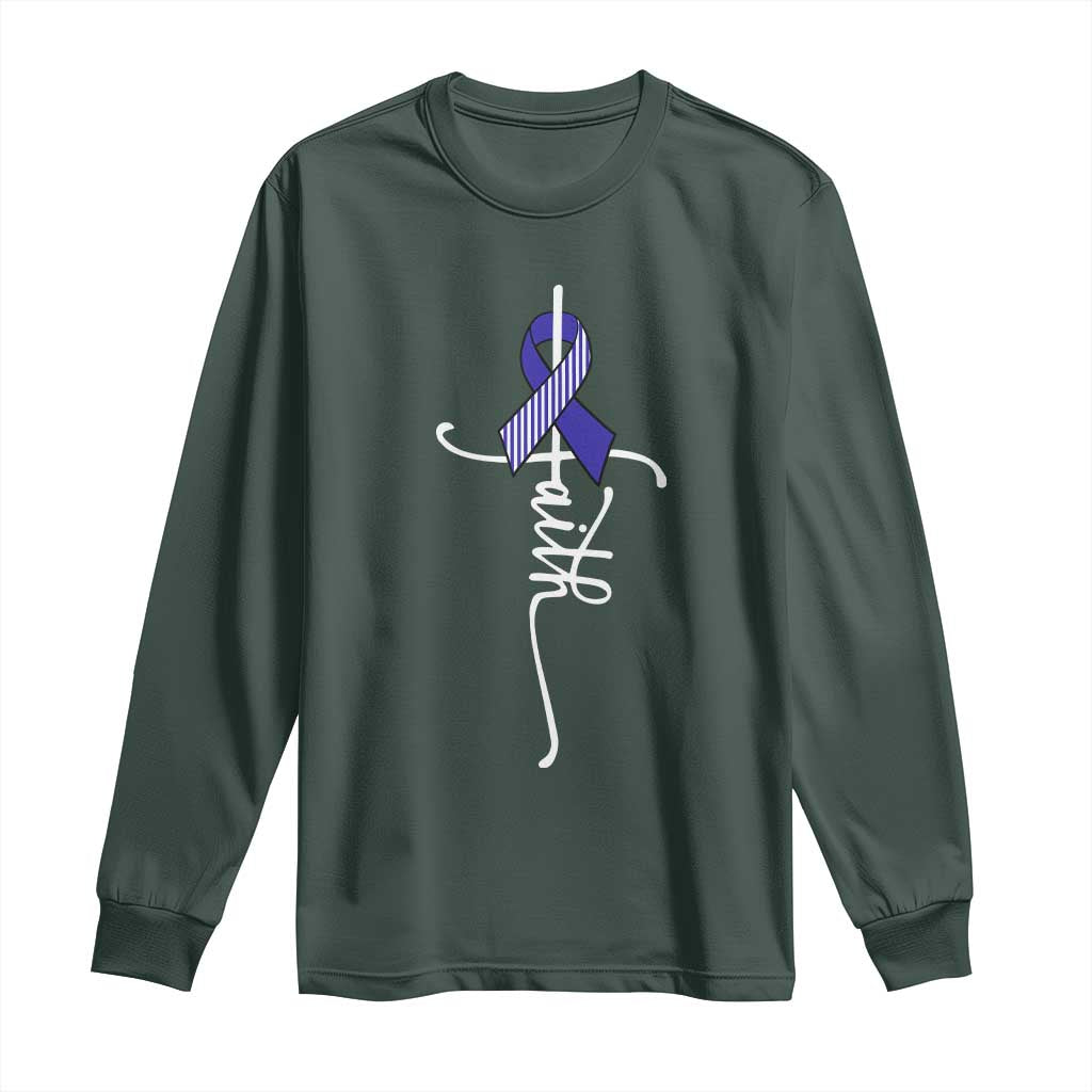 Faith ALS Awareness Long Sleeve Shirt Blue Ribbon Motivational TS10 Dark Forest Green Print Your Wear