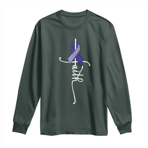 Faith ALS Awareness Long Sleeve Shirt Blue Ribbon Motivational TS10 Dark Forest Green Print Your Wear