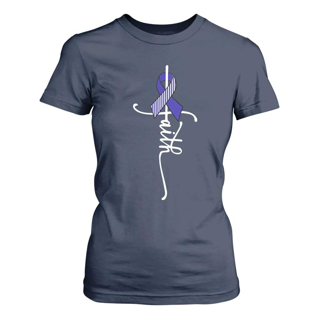 Faith ALS Awareness T Shirt For Women Blue Ribbon Motivational TS10 Navy Print Your Wear