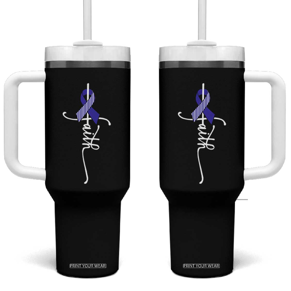 Faith ALS Awareness Tumbler With Handle Blue Ribbon Motivational TS10 One Size: 40 oz Black Print Your Wear