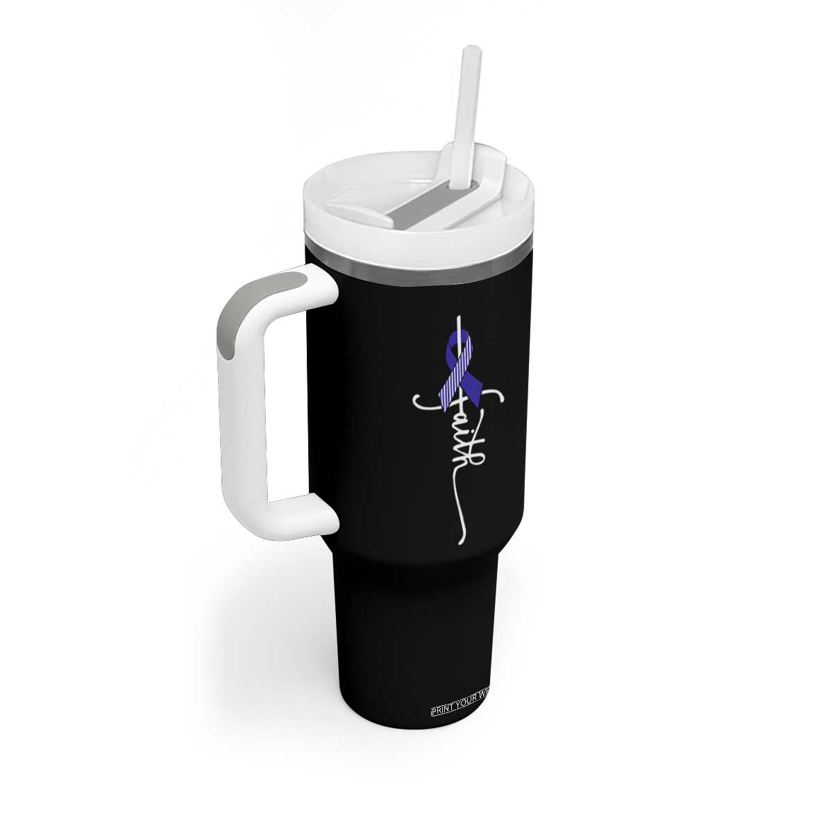 Faith ALS Awareness Tumbler With Handle Blue Ribbon Motivational TS10 Print Your Wear