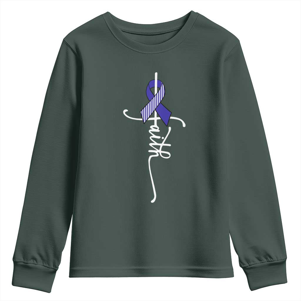 Faith ALS Awareness Youth Sweatshirt Blue Ribbon Motivational TS10 Dark Forest Green Print Your Wear