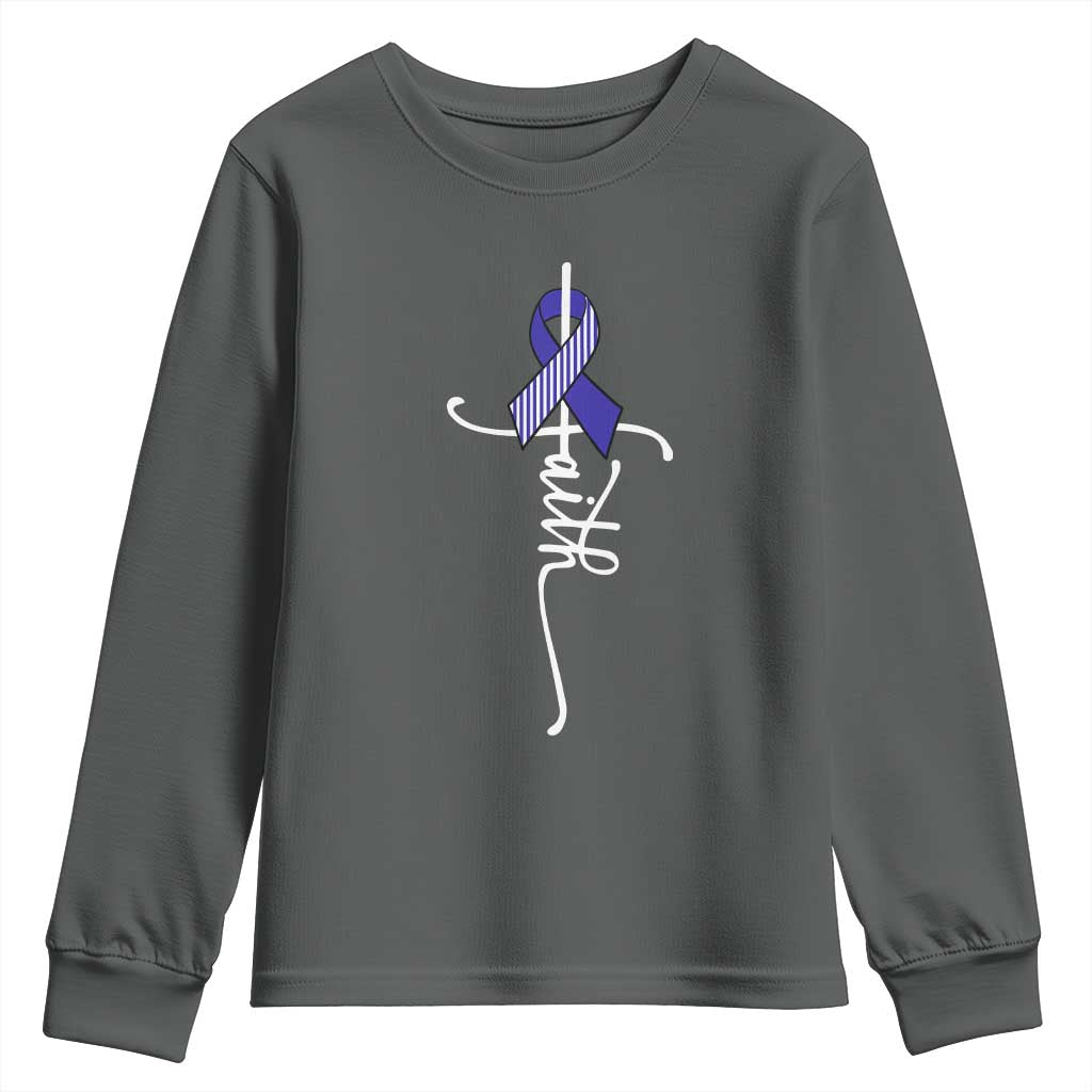 Faith ALS Awareness Youth Sweatshirt Blue Ribbon Motivational TS10 Dark Heather Print Your Wear